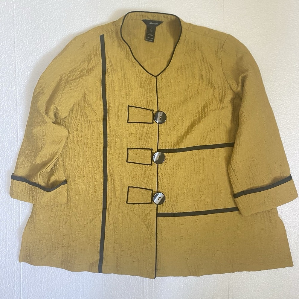 Ali Miles Button Top Crinkle Blouse Art To Wear‎ Yellow Gold Women's Sz 1X